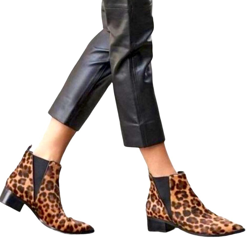 Marc Fisher Women’s Mlyalely Leopard Print 7 Genuine Calf Hair block heel Bootie